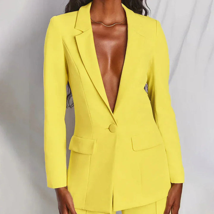 Chique dames blazer en broek set met een klassiek en verfijnd ontwerp