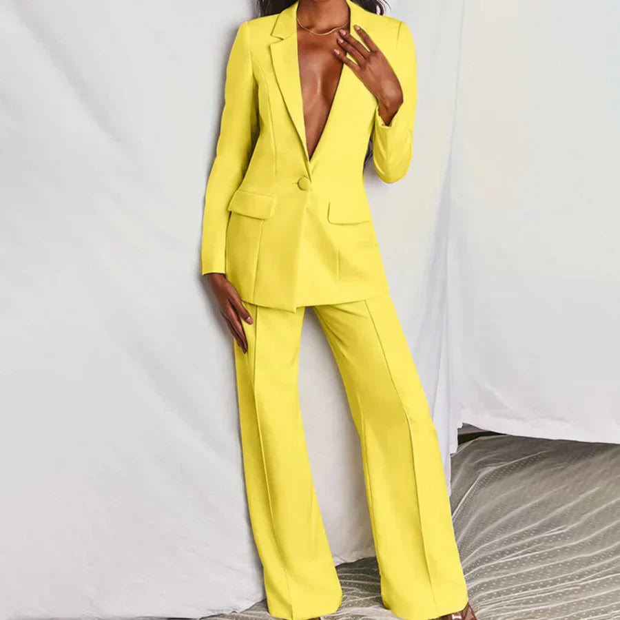 Chique dames blazer en broek set met een klassiek en verfijnd ontwerp