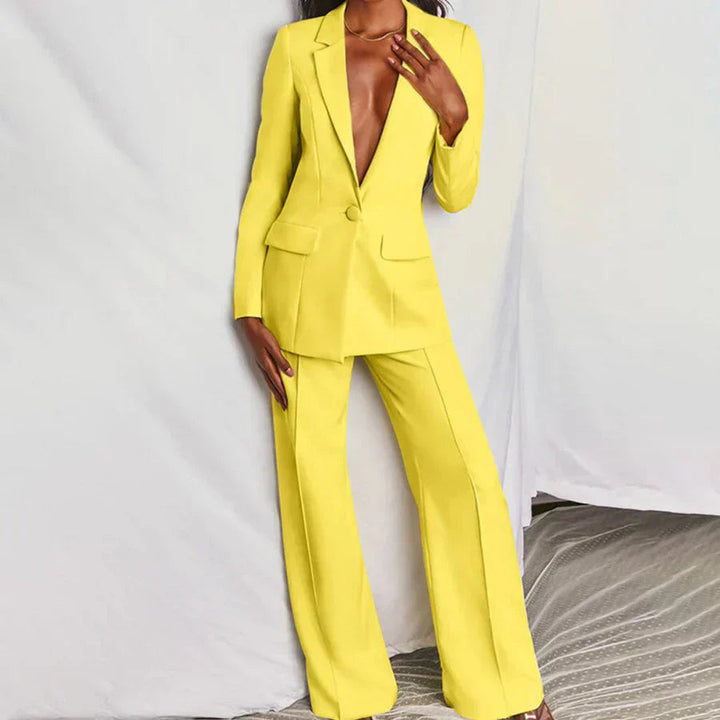 Chique dames blazer en broek set met een klassiek en verfijnd ontwerp