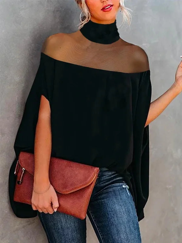 Gwyneth - Transparante blouses met hoge hals en shirts met vleermuismouwen