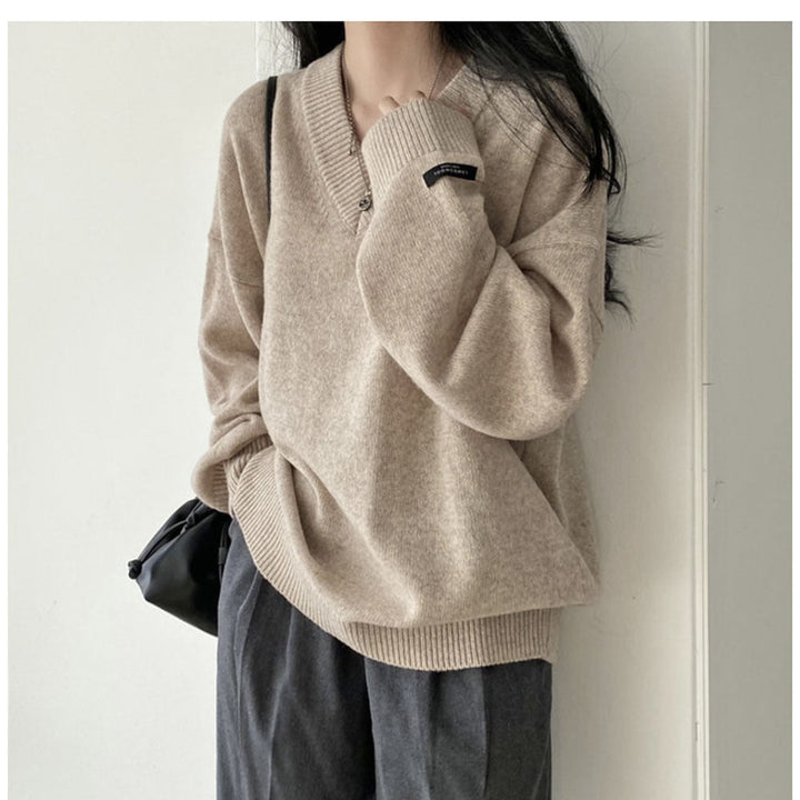 Eenvoudige V-hals Trui in Effen Kleuren voor een Dark Academia Look