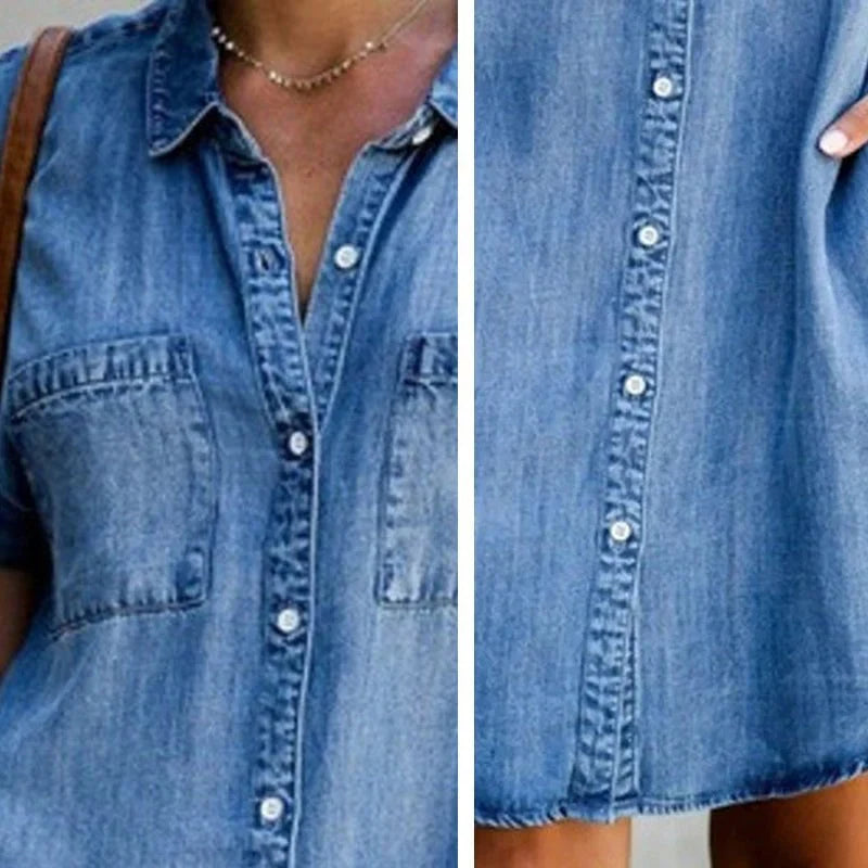 Emma - Vrijetijdsjurk in denim met korte mouwen