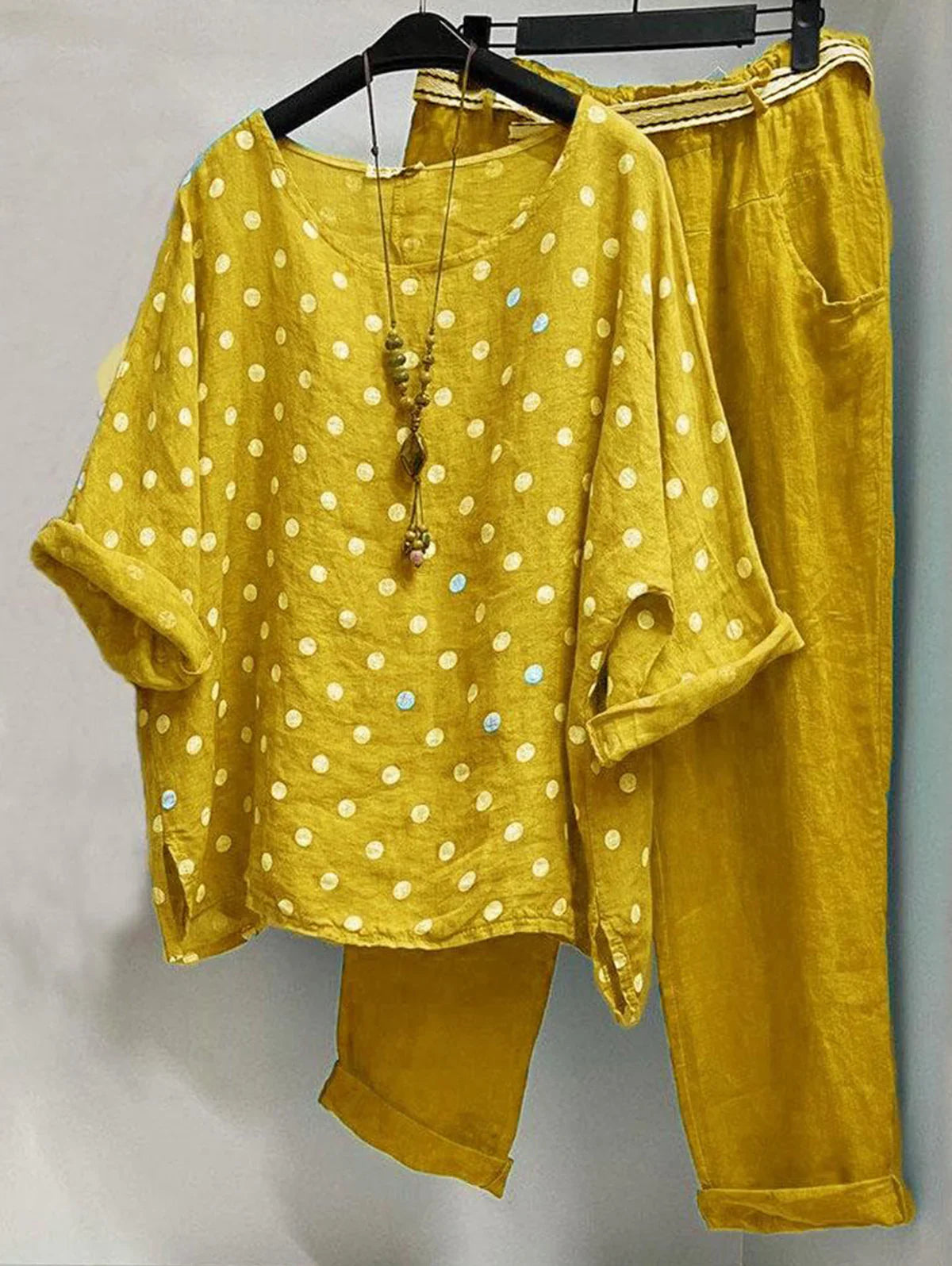 Yanira - Casual polkadot blouse met zak en broek 2-delige set