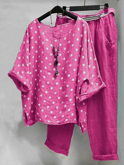 Yanira - Casual polkadot blouse met zak en broek 2-delige set