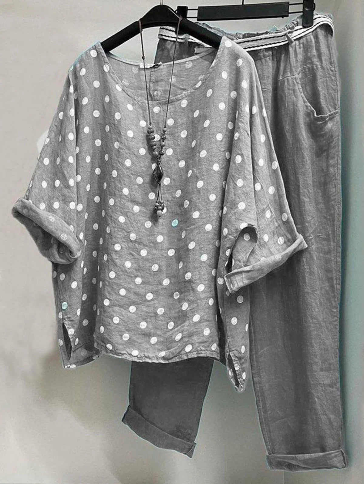 Yanira - Casual polkadot blouse met zak en broek 2-delige set