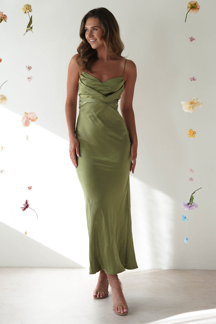 Elegante midi avondjurk met smalle bandjes en een stijlvol korsetontwerp