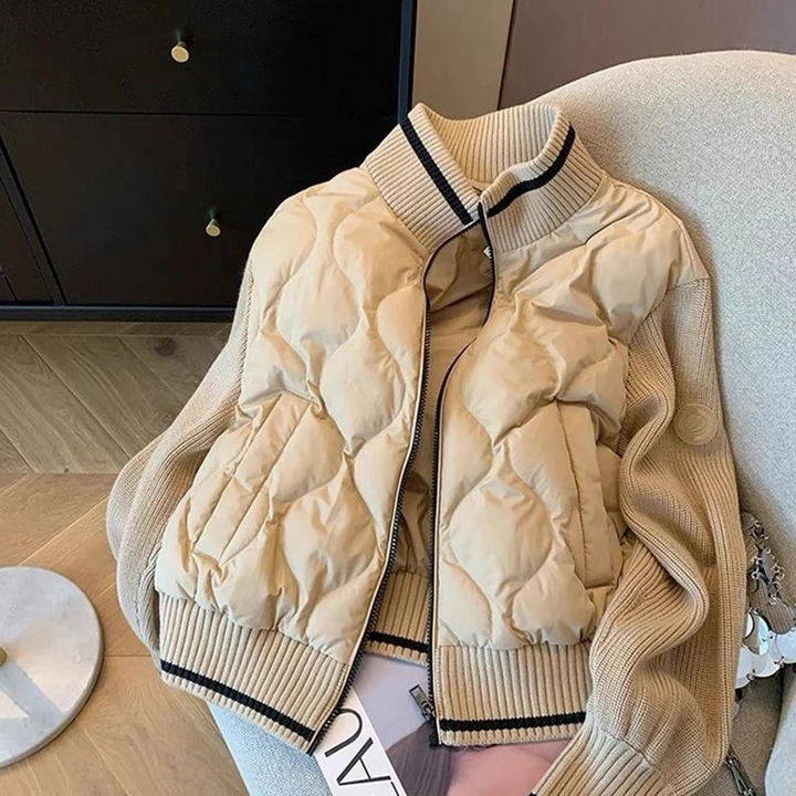 Warme Parka Patchwork Gebreide Damesjas | Lichtgewicht Gevoerde Casual Coat voor Optimale Warmte