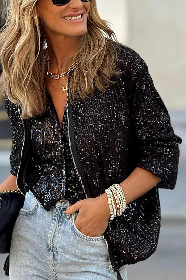 Sprankelende Sterren Sequin Gevoerd Lange Mouw Casual of Feestjas