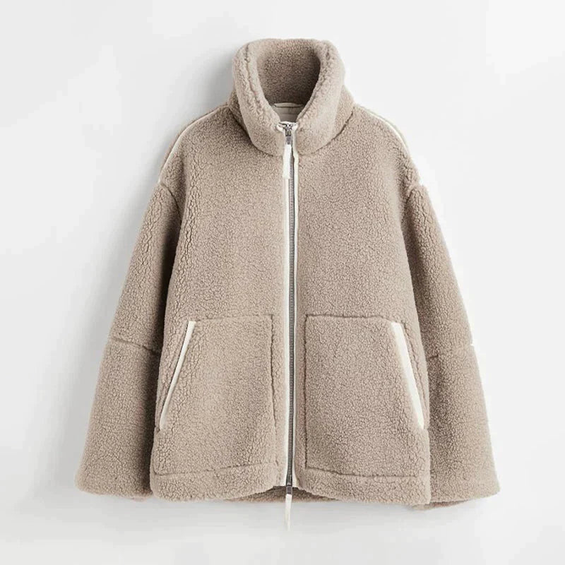Stijlvolle oversized damesjas met rits, zacht en warm