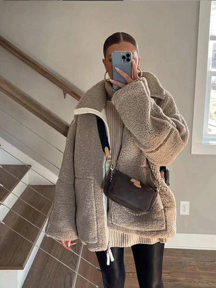 Stijlvolle oversized damesjas met rits, zacht en warm