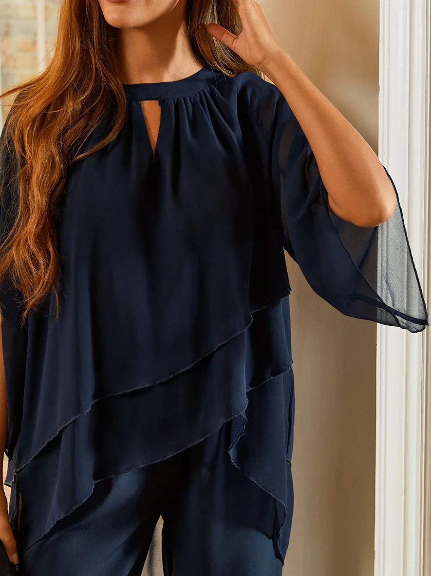 Karla - Urban tweedelige set met elegante ronde halslijn in effen chiffon