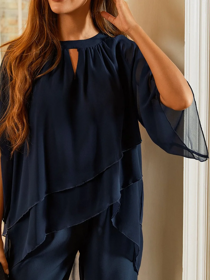 Karla - Urban tweedelige set met elegante ronde halslijn in effen chiffon
