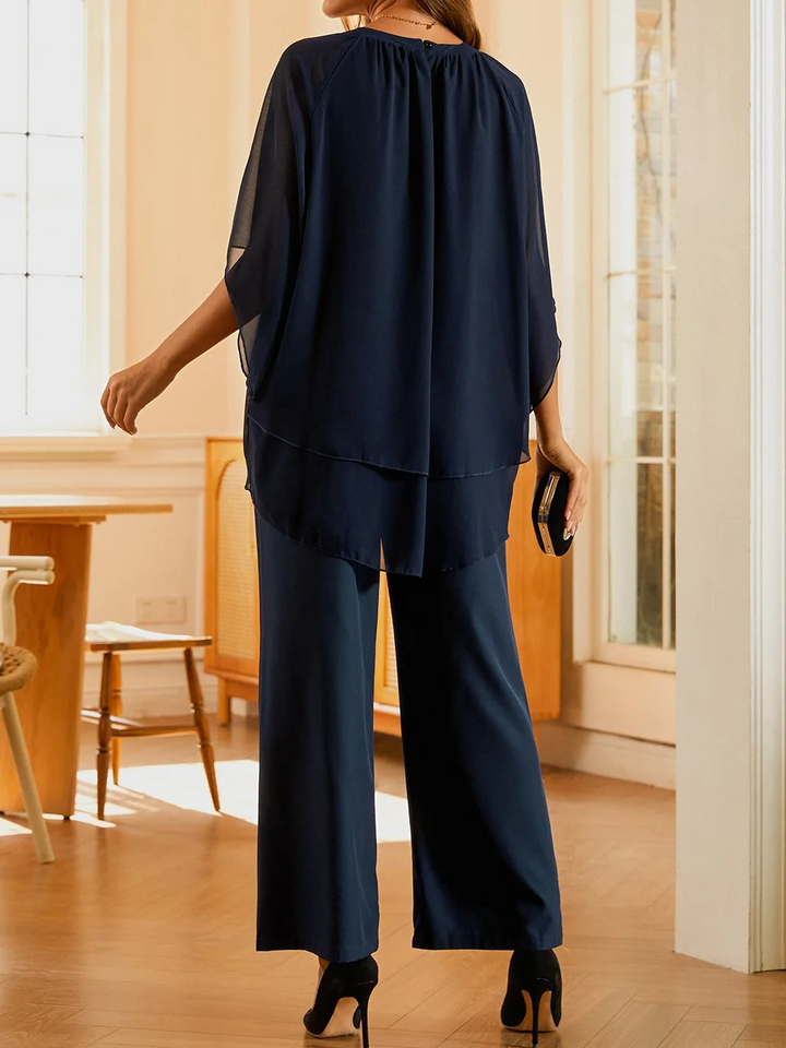 Karla - Urban tweedelige set met elegante ronde halslijn in effen chiffon