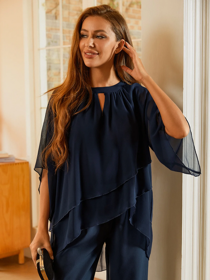Karla - Urban tweedelige set met elegante ronde halslijn in effen chiffon
