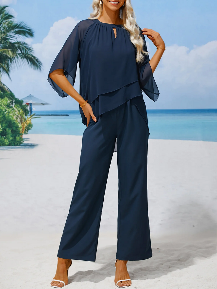 Karla - Urban tweedelige set met elegante ronde halslijn in effen chiffon