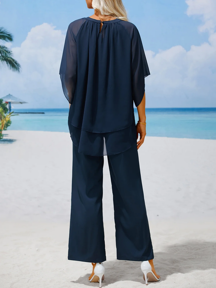 Karla - Urban tweedelige set met elegante ronde halslijn in effen chiffon