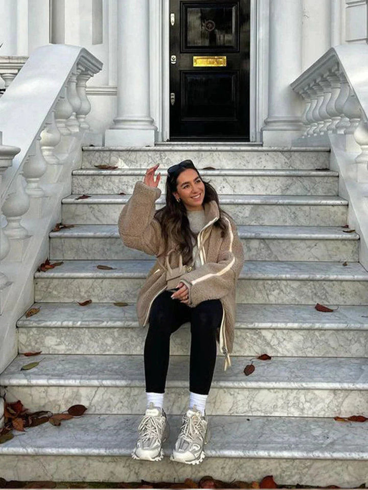 Stijlvolle oversized damesjas met rits, zacht en warm