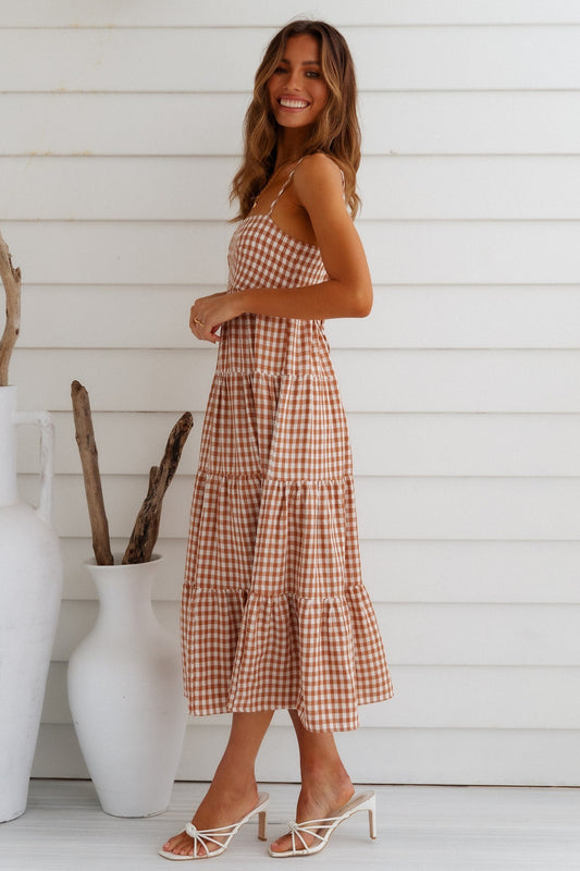 Gingham dromen maxi-jurk