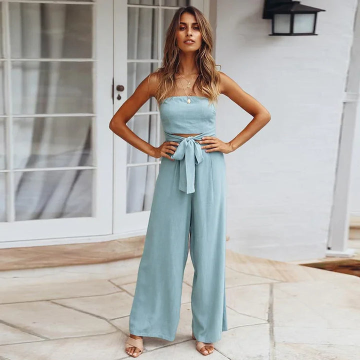 Elegante dames jumpsuit met bandloos ontwerp en wijde broekspijpen