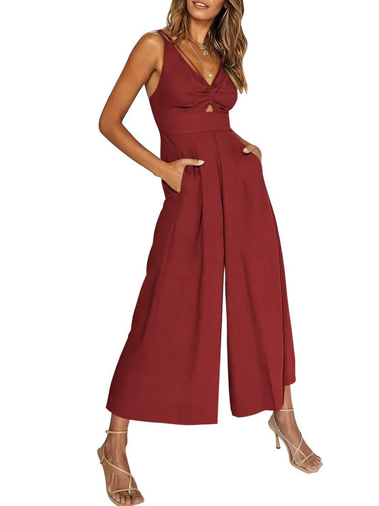 Janna - V-hals uitgesneden jumpsuits met hoge taille