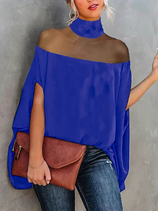 Gwyneth - Transparante blouses met hoge hals en shirts met vleermuismouwen