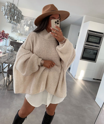 Beige Oversized Trui - Gezellige Trui voor een uitstraling