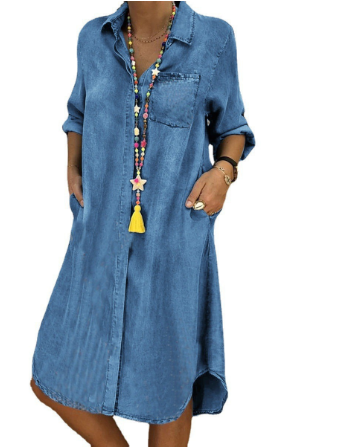 Sophia Vrouwen Kapsel Lange Mouw Denim Maxi Dress