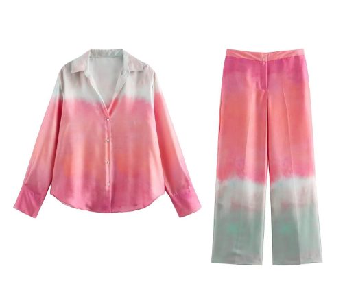 Thalia -  Roze tweedelige casual set met Tie Dye-print