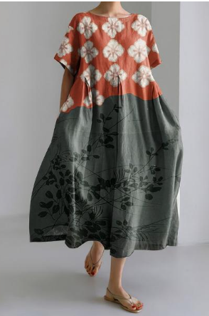 Maria - Mouwloze casual midi-jurk van linnenmix met Japanse kunstbloemenprint