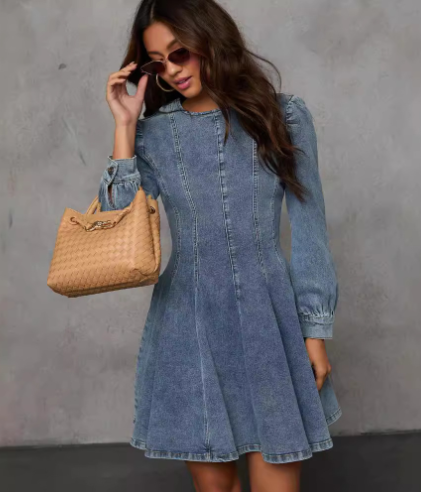 Comfortabele denim jurk met lange mouwen