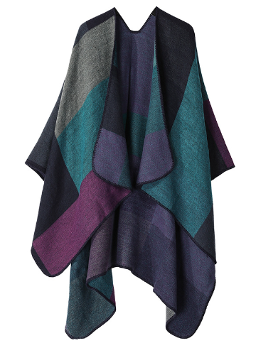 Stijlvolle poncho met kleurblokken en losse pasvorm