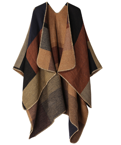Stijlvolle poncho met kleurblokken en losse pasvorm