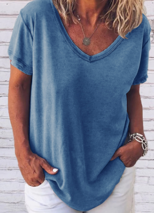 Arlette Korte Mouw V-Hals Licht Grijs Effen T-shirt