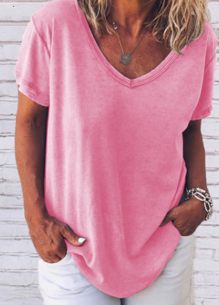 Arlette Korte Mouw V-Hals Licht Grijs Effen T-shirt