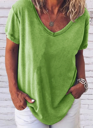 Arlette Korte Mouw V-Hals Licht Grijs Effen T-shirt