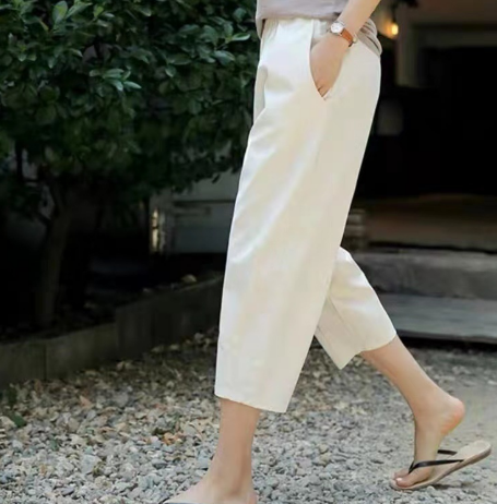 Dames Chinos Capri Korte Broek Katoen en linnen