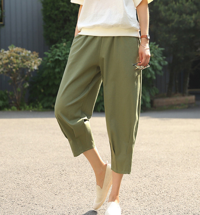 Dames Chinos Capri Korte Broek Katoen en linnen