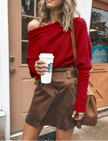 Eigentijdse off-shoulder top met originele geribbelde bies