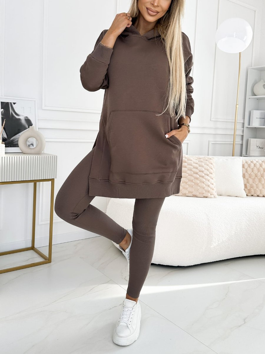 Dames Tweedelige Set met Trendy Hoodie en Comfortabele Gevoerde Leggings