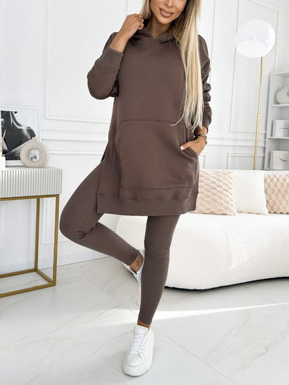 Dames Tweedelige Set met Trendy Hoodie en Comfortabele Gevoerde Leggings