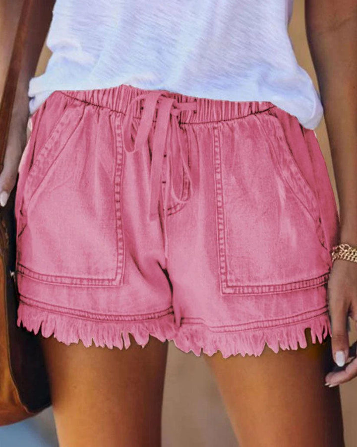 Pamela - Effen Denim Shorts met Trekkoord