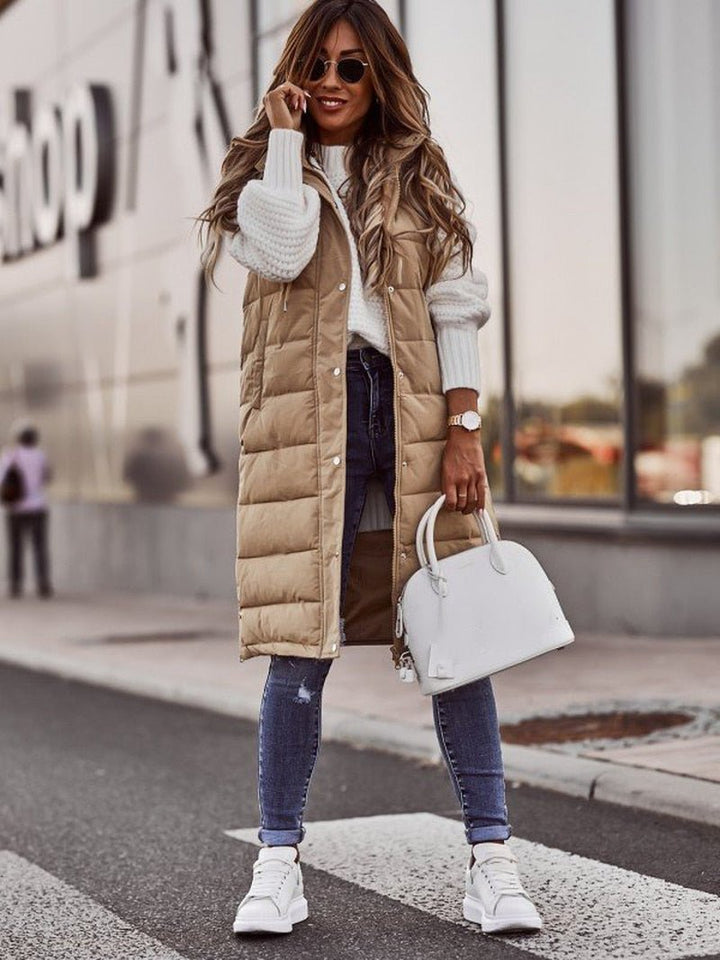 Lange en warme damesgilet met trendy uitstraling