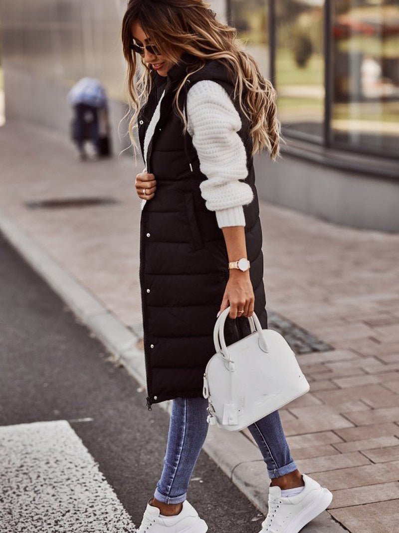 Lange en warme damesgilet met trendy uitstraling