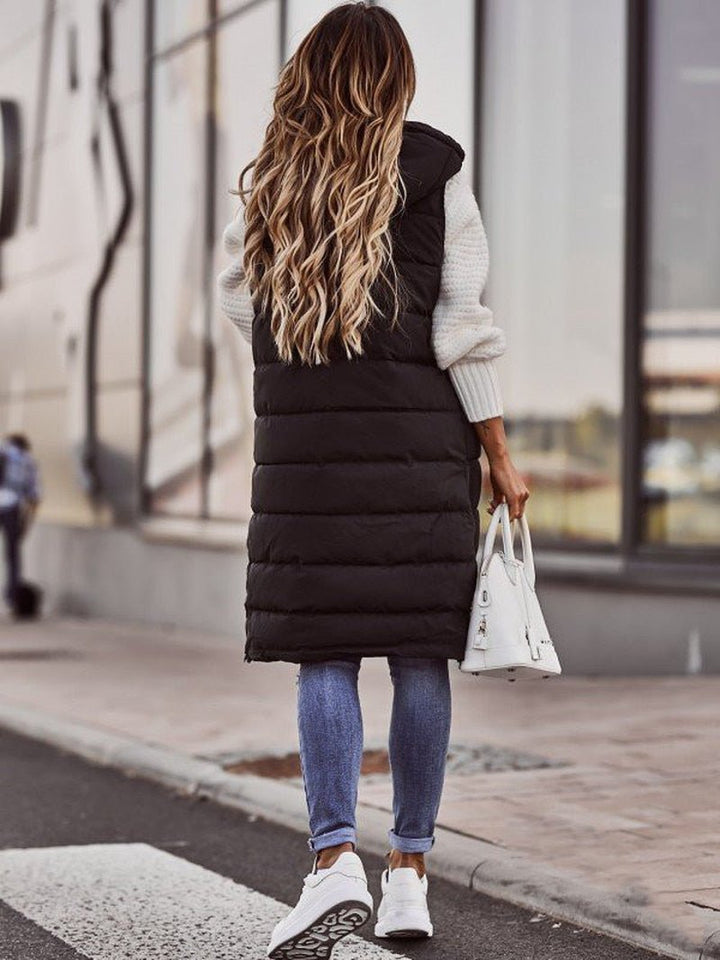 Lange en warme damesgilet met trendy uitstraling