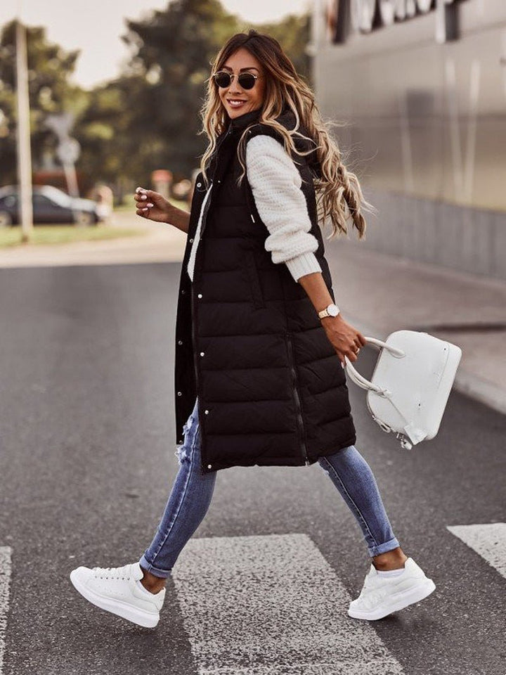 Lange en warme damesgilet met trendy uitstraling