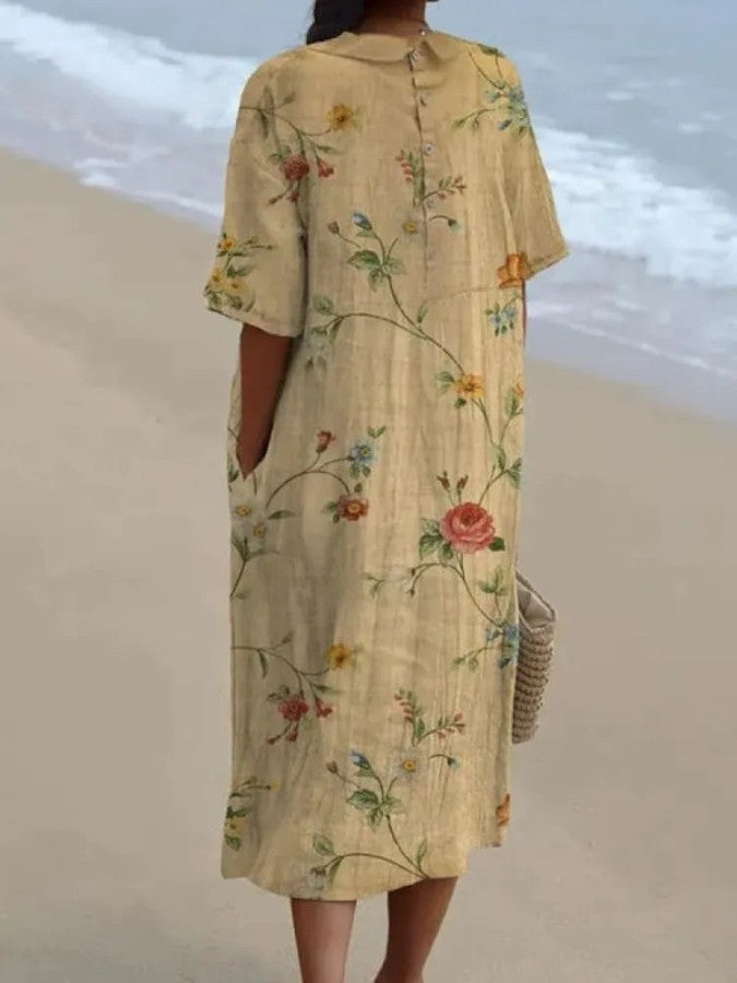 Jade - Casual katoenen en linnen overhemd voor dames met retro bloemenprint