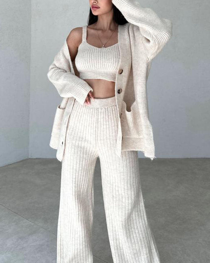 Andrea - Casual gebreide driedelige set in minimalistische stijl