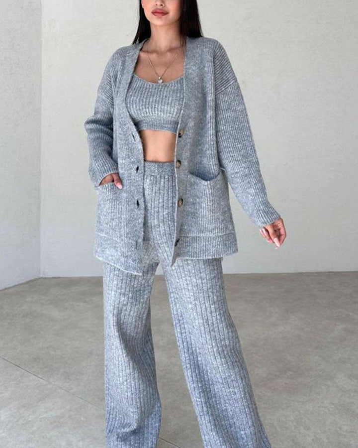 Andrea - Casual gebreide driedelige set in minimalistische stijl
