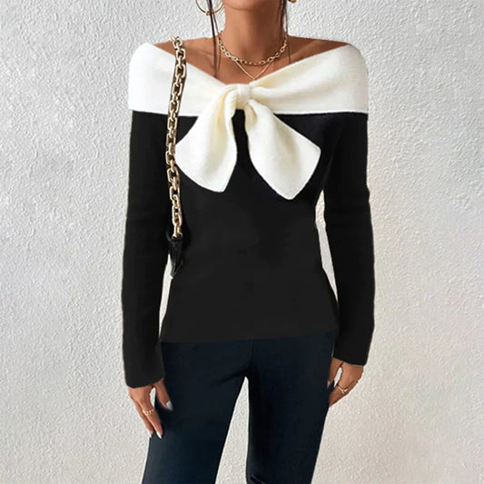 Ursula - Populaire Color Block Off the Shoulder Trui