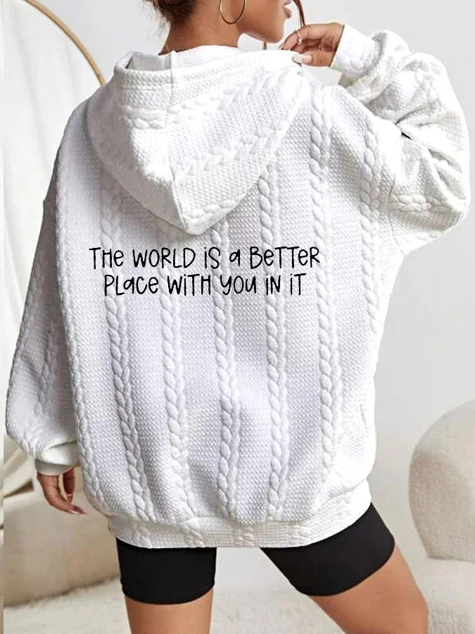 Peace - Damesblijf de wereld is beter met jou erin Suicide Awareness Cable Hoodie